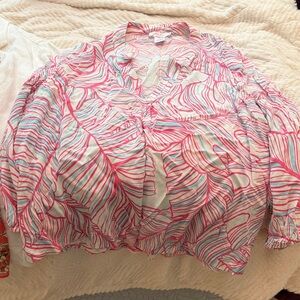 Vibrant Pink and White Women's Blouse Stella Parker